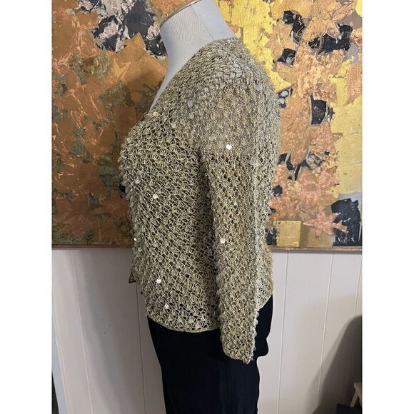 Carmen Marc Valvo Collection Women XL Dressy Twin Set Top Gold Sequins Textured - Picture 4 of 13